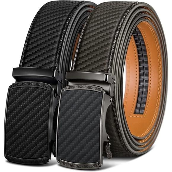 Mens Belts 2 Pack, Ratchet Sliding Belt Adjustable For Mens Dress Casual Pants - Picture 1 of 7